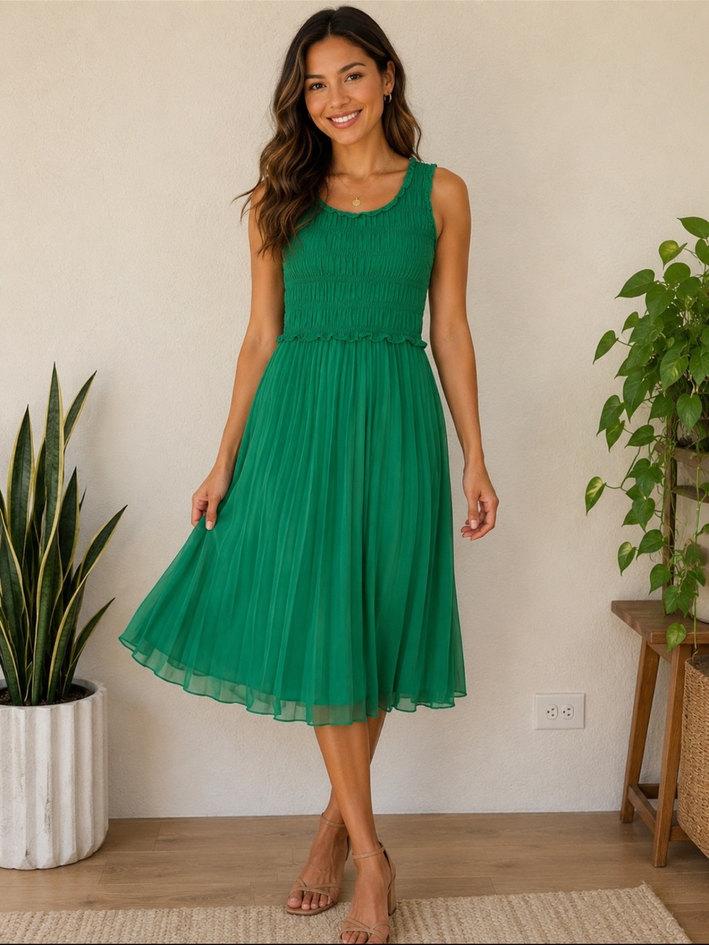 Vibrant Max Studio Specialty Products Sleeveless Dress, Smocked & Stretchy